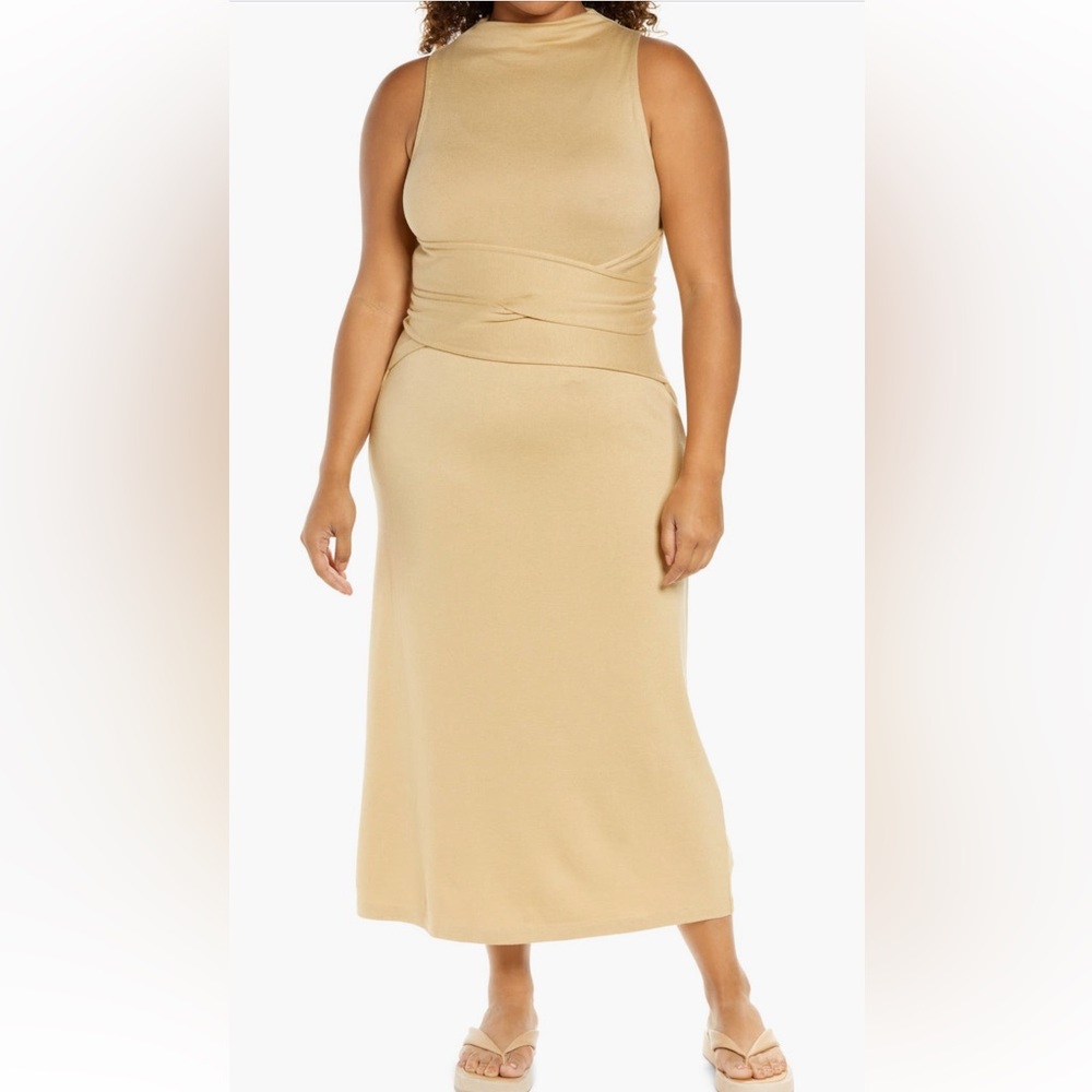 NWT 🌻VINCE Wrap Waist Sleeveless Silky Knit Maxi Dress, Gold/Tan “Maiz” Size 3X